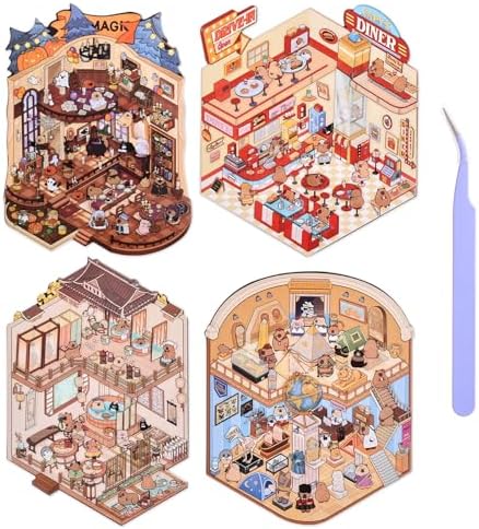 Girls 3D Miniature Scene Stickers, 4 Sets World Travel DIY House Stickers for